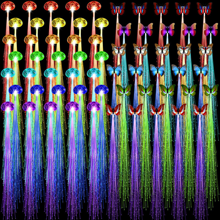 60 Pack Glow Hair Clips Light Hair Accessories 30 LED Lights 30 Butterfly Fiber Optic LED Extension Barrettes Rave Glow in The Dark Flash Barrettes B