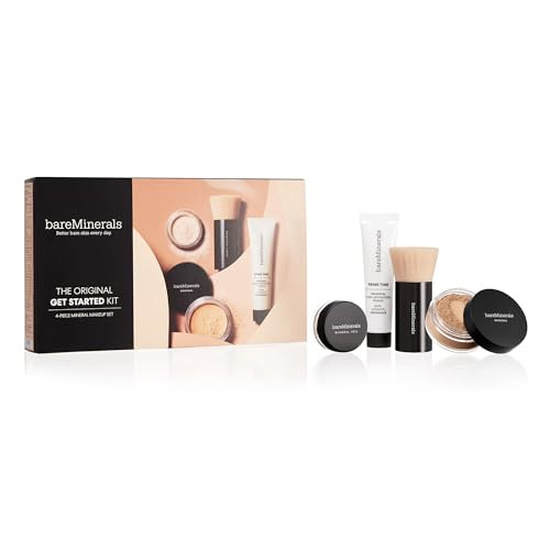 bareMinerals Original Get Started Kit, 4 Piece Mini Mineral Makeup Includes Original Loose Foundation, Face Primer, Setting Powder, Brush, Travel Siz