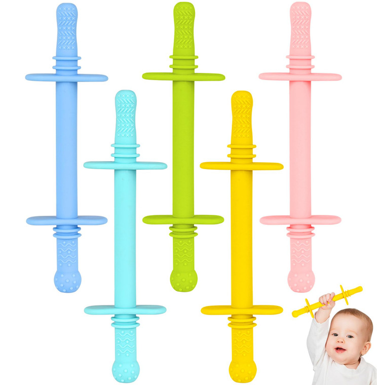 Fu Store Hollow Teether Tube Chew Straw Sensory Toy for Infant Toddlers Silicone Tubes Teething Toys for Babies 18-36 Months Gifts Learning Developme