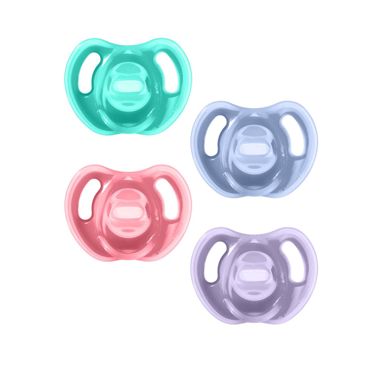 Tommee Tippee Ultra-Light Silicone Pacifier, 18-36 Months, Symmetrical One-Piece Design, BPA-Free Silicone Binkies, Pink/Violet/Green, Pack of 4