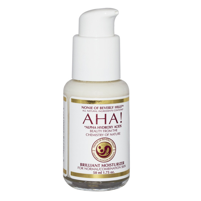 Nonie Of Beverly Hills AHA Brilliant Moisturizer for Normal or Combo Skin with Alpha Hydroxy Acids 100% Vegan and Organic Natural Ingredients USA Mad