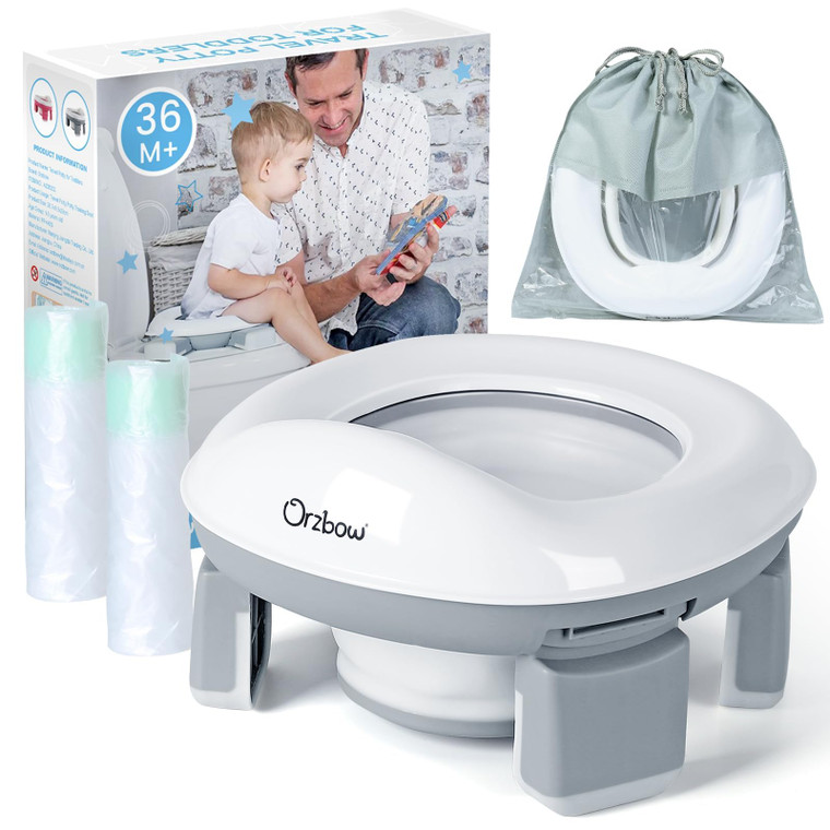 Orzbow Portable Potty Training Toilet, Travel Potty Seat for Toddler Boys Girls with Splash Guard, Potty Training Essentials, Foldable, Includes Free