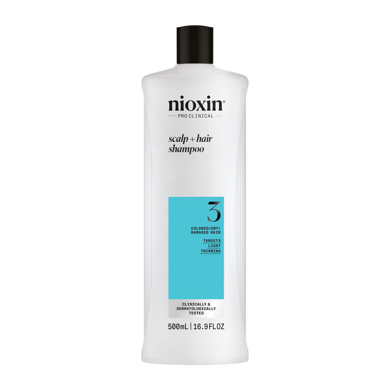Nioxin System 3 Scalp + Hair Shampoo | For Colored or Damaged Hair with Light Thinning | With Niacinamide and Biotin | 16.9 Fl oz.