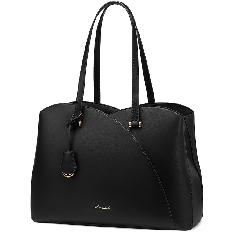 LOVEVOOK Laptop Tote Bag for Women, Work Bags Laptop Bag Teacher Tote Bag, Leather Computer Bag Large Purses Handbag Professional Briefcase, Black, F