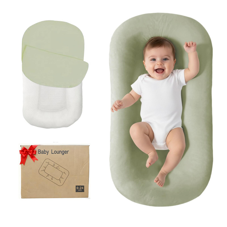 Lucakuins Baby Lounger, Bionic Design Baby Lounger for Newborn 0-24 Months, Soft Organic Cotton Breathable Lounger for Infants (Lovely Green)