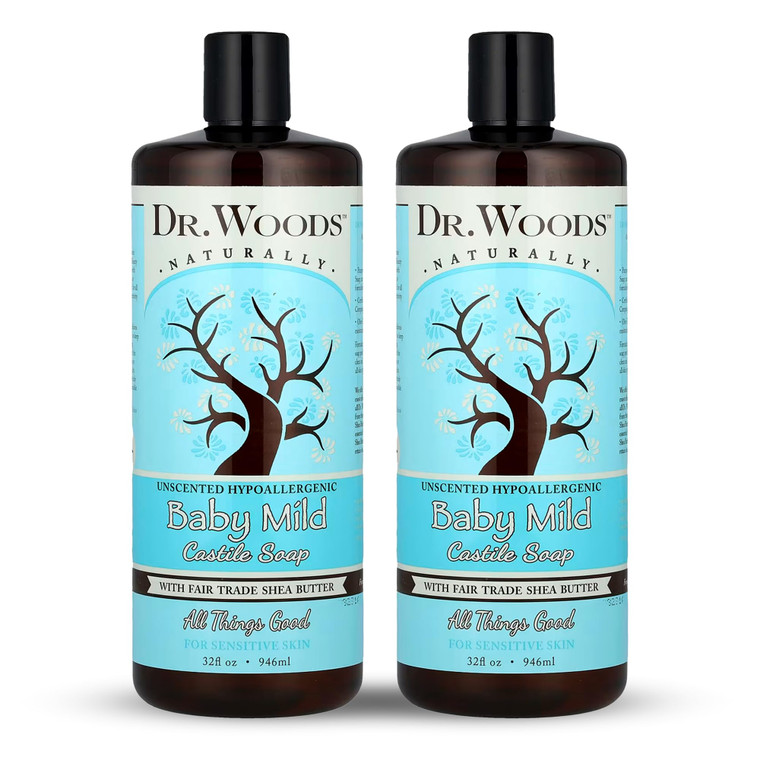 Dr. Woods Unscented Baby Mild Liquid Castile Soap - Gentle Cleanser Made with Organic Shea Butter, Natural Soap for Sensitive Skin, Paraben, Sulfate,
