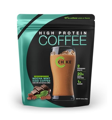 Chike Mocha Mint High Protein Iced Coffee, 20 G Protein, 2 Shots Espresso, 1 G Sugar, Keto Friendly and Gluten Free, 14 Servings (14.8 Ounce)