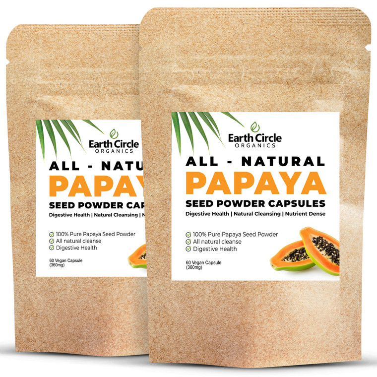 Papaya Seed Powder Capsules  Powerful Papain Supplement with Vitamins A, C, & E & Enzymes for Digestion & Gut Health  360mg/Serving  60 Vegan Caps