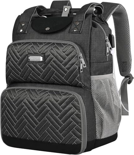 Lunch Backpack, Backpack Lunch Bag for Women, 15.6 Inch Lunchbox Backpack with USB and RFID Pockets, Water-resistant Backpack with Lunch Compartment,