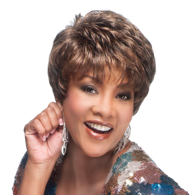 Vivica A. Fox AMY-V, Heat Resistant Fiber, Pure Comfort Cap, Layered Short Pixie Style with Tapered Back, Full Wig (P4/27/30)