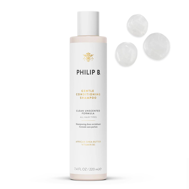 PHILIP B Gentle Conditioning Shampoo, 7.4 fl. oz. (220 ml) - Light-Weight Unscented Cleanser Adds Softness & Shine, With Shea Butter & Vitamin B5