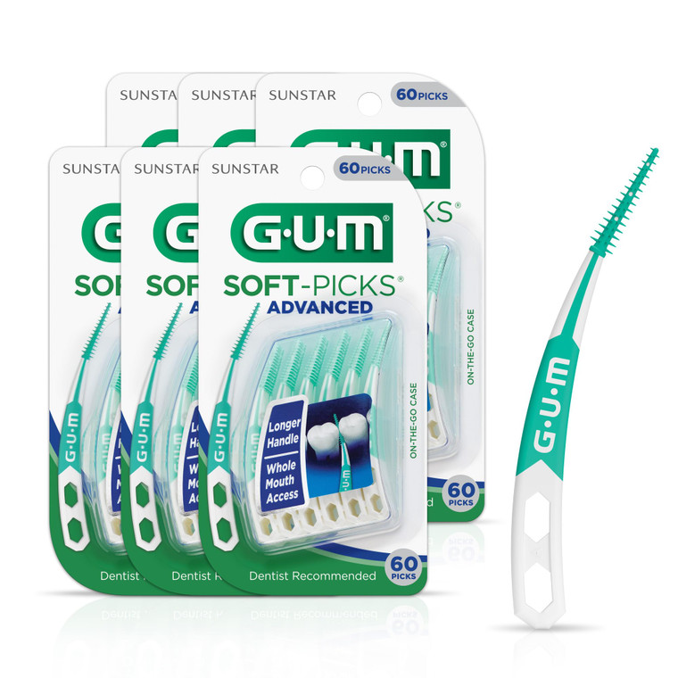 GUM Soft-Picks Advanced, Easy to Use Dental Picks for Teeth Cleaning and Gum Health, Disposable Interdental Brushes with Convenient Carry Case, Denti