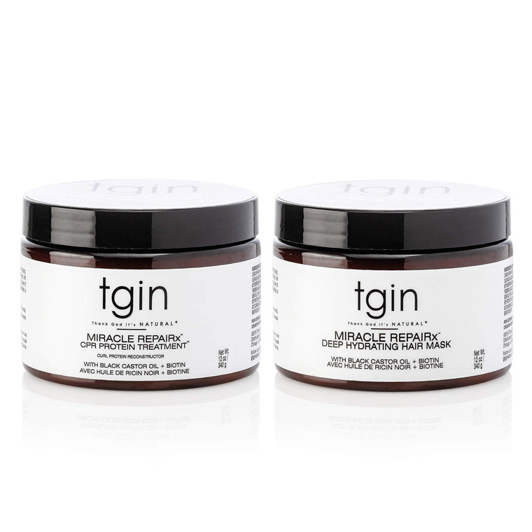 tgin Miracle RepaiRx Strengthening CPR Protein Treatment & Deep Hydrating Hair Mask, for Curly, Coily and Wavy Hair, Repairs, Protects, and Restores