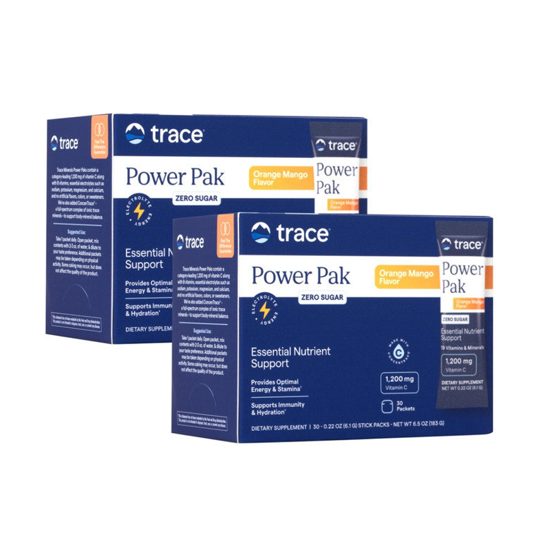 Trace Minerals Power Pak Multivitamin and Multimineral Packets - Electrolyte Support - 1200 mg Vitamin C Plus 70 Sugar Free - Orange Mango Flavor - 6