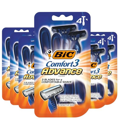 BIC Comfort 3 Advance Disposable Razors for Men, For an Ultra-Soothing and Close Shave, 4 Piece Razor Set