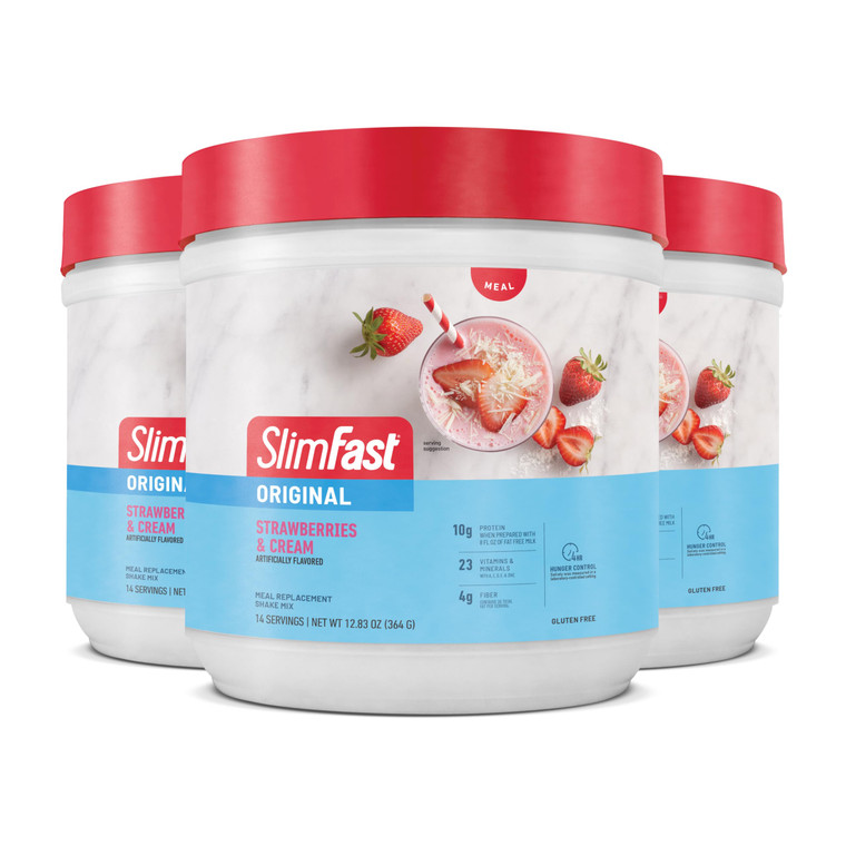 SlimFast Meal Replacement Powder, Original Strawberries & Cream, Weight Loss Shake Mix, 10g of Protein, 14 Servings (Pack of 3) (Packaging May Vary)