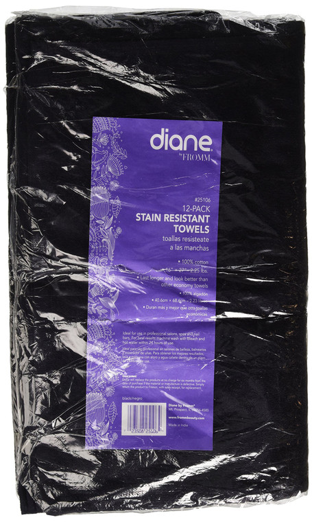 Diane 25106 Stain Resistant 100% Cotton Towels 16"x27" for Salon, Spa and Barber Shop - 12 Pack