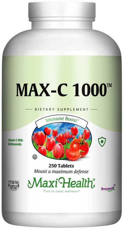 Maxi Health 1000 mg Vitamin C - 1000mg Tablets Ultra High Absorption Formula - Gluten Free Kosher Dietary Non GMO Supplement for Immune Support - Vit