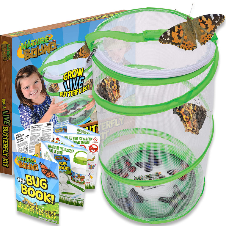 Nature Bound Butterfly Growing Kit - Live Caterpillar to Butterfly Project for Kids - Includes Voucher for Caterpillars, Green Pop-Up Enclosure, and