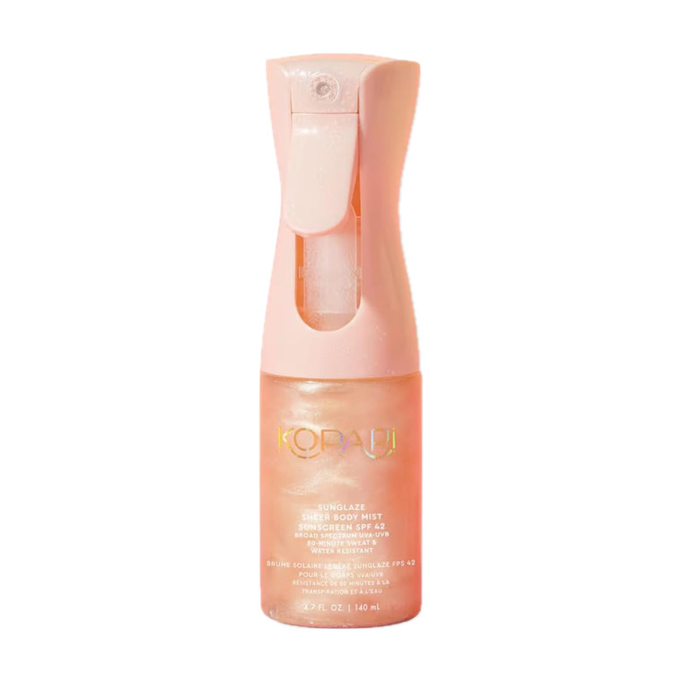 Kopari Rose Gold Sunglaze Sheer Body Mist Sunscreen SPF 42, Infused with Shimmering Body Oil, Hydrating Mist, Hydrates, Brightens, Makeup Friendly, G