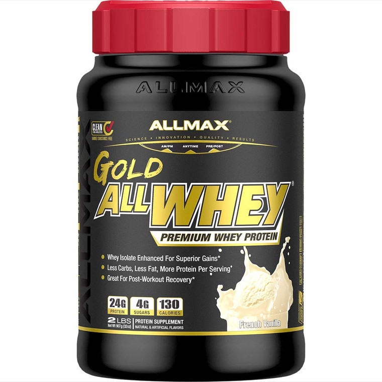 AllMax Nutrition Gold AllWhey Whey Protein Powder  24g Protein Per Scoop  Gluten Free, Low Carb & Low Sugar (2 Pound, French Vanilla)