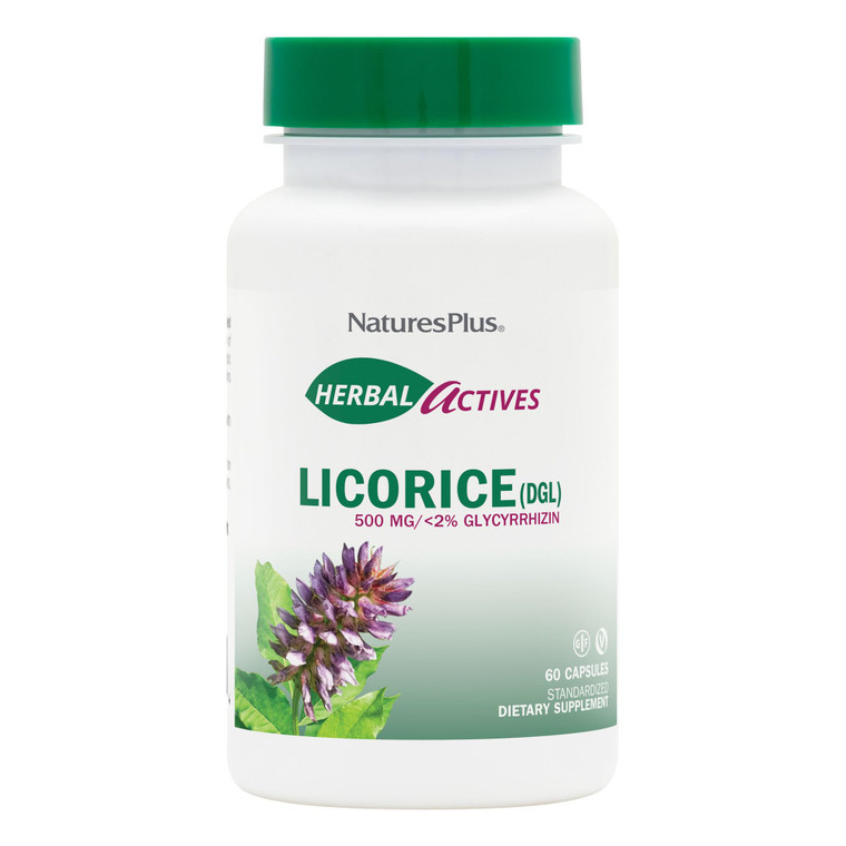 NaturesPlus Herbal Actives Licorice (DGL) 500 mg - 60 Capsules, Pack of 3 - Supports Healthy Digestion & Overall Well-Being - Vegetarian, Gluten Free