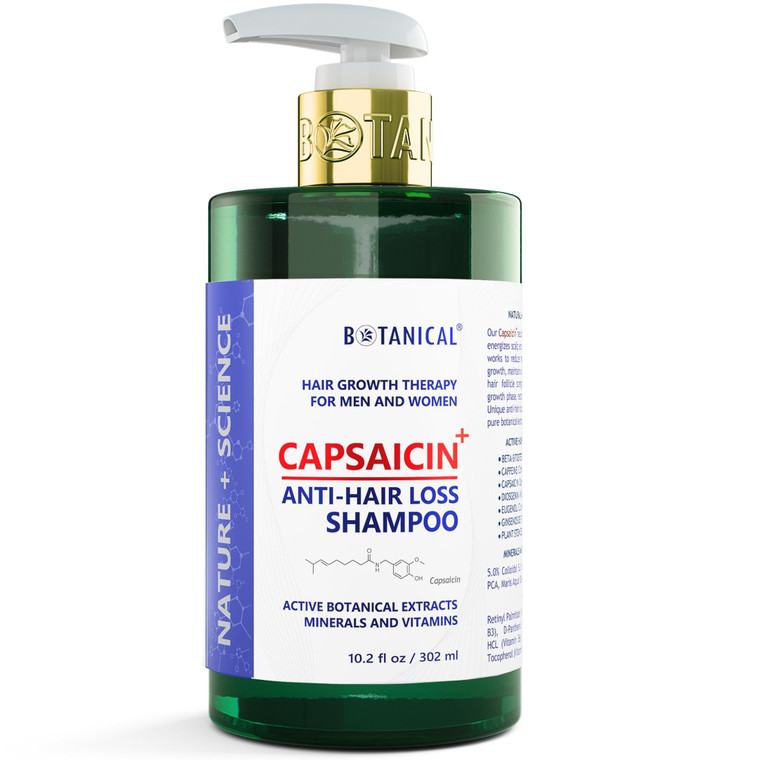 Botanical Capsaicin Shampoo for Hair Loss and Hair Thinning Oil-Free Scalp Stimulating Natural Shampoo For Men & Women 10.2 Fl Oz