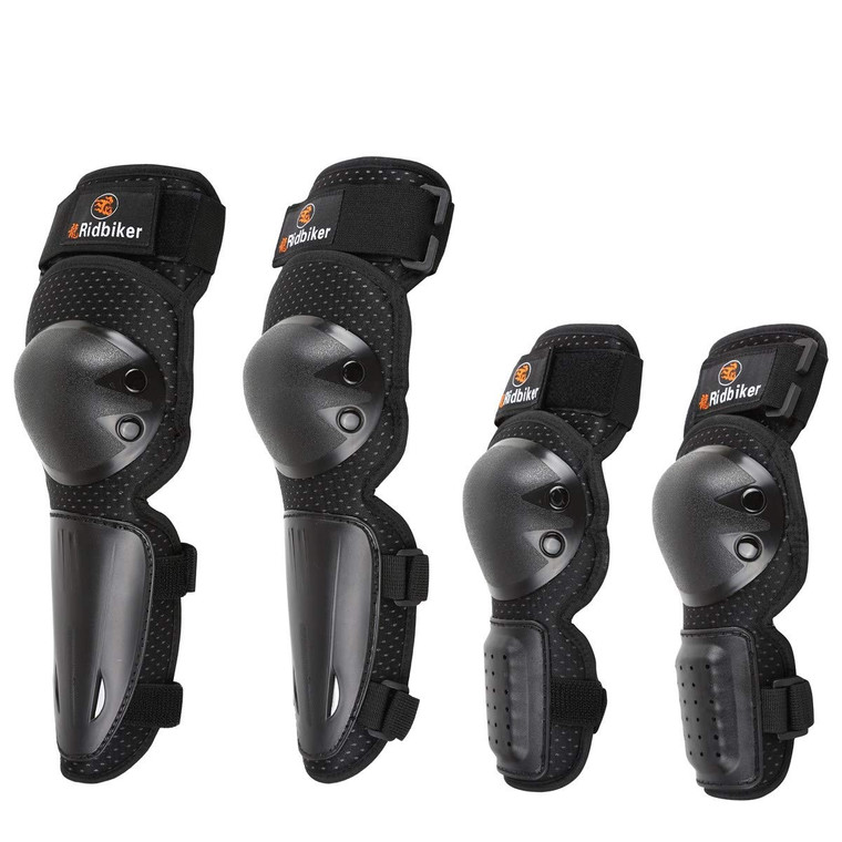 RIDBIKER Motocross Elbow Knee Shin Guard Pads for Kids Youth Dirt Bike Gear Adjustable Motorcycle Knee Protection Gear Armor Set for Skating, Cycling