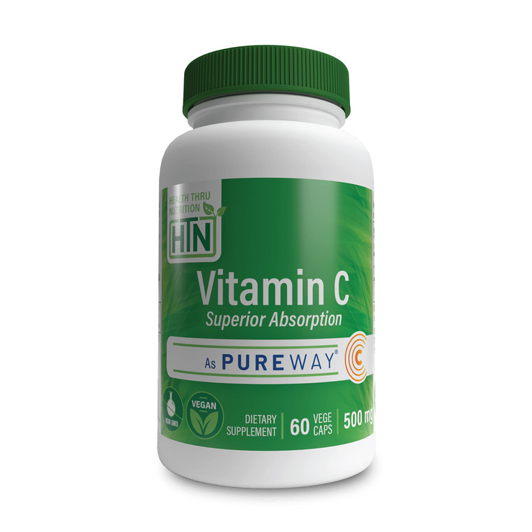 Health Thru Nutrition Vitamin-C 500mg as PureWay-C 360 Vegecaps Superior Absorption | Healthy Immune Function and Collagen Support | 3rd Party Tested