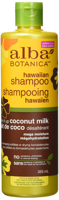 Alba Botanica Hawaiian Shampoo, Coconut Milk 12 oz (Pack of 4)
