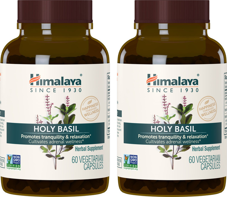 Himalaya Holy Basil, 60 Day Supply - Herbal Adrenal Support for Stress Relief, Relaxation, Energy Support and Occasional Sleeplessness - Vegan, Non-G