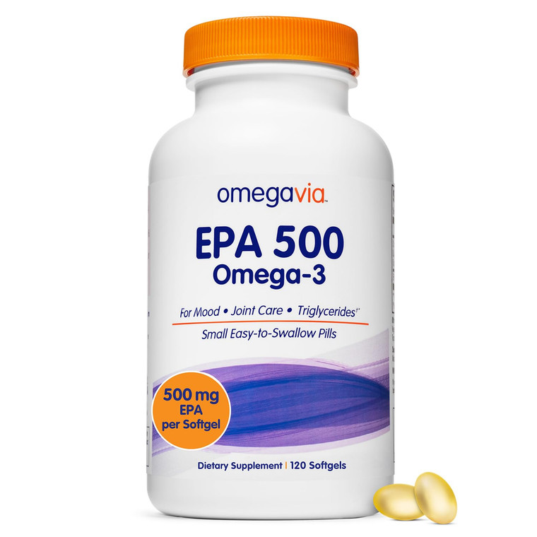 OmegaVia EPA 500, Purified Omega-3 Fish Oil Supplement, 500 mg EPA in Triglyceride Form, Burpless Fish Oil, Non-GMO, Gluten-Free, IFOS 5-Star, 120 So