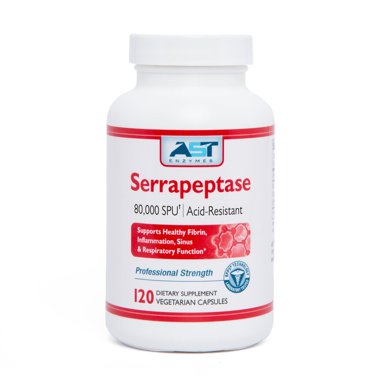 AST Enzymes Serrapeptase 80,000 SPU  120 Vegetarian Capsules - Premium Natural Systemic Enzymes  Acid-Resistant Serrapeptase