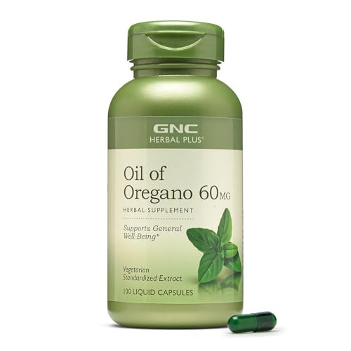 GNC Herbal Plus Oil of Oregano 60mg Supplement, Vegetarian, Supports General Well-Being, 100 Servings