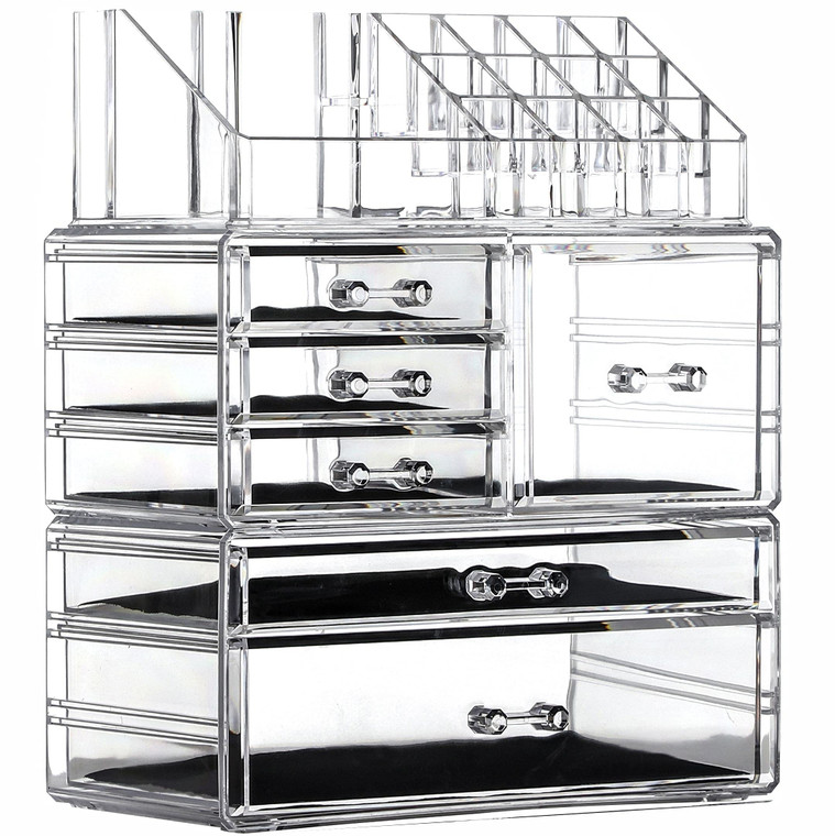 Cq acrylic 3 Pack Clear Makeup Organizer Countertop, Stackable 6 Drawers Skincare Organizer,Cute Skin Care Organizer for Vanity Hair Clip,Jewelry,Bea