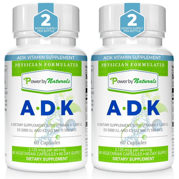 Power By Naturals ADK Vitamin Supplement  High Potency Blend of Vitamin A, D3 5000 IU & K2 MK7 for Bone Health  Vitamin A D K Supplement  60 Capsu