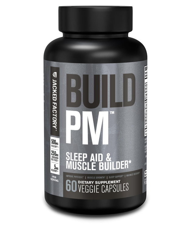 Jacked Factory Build PM Night Time Muscle Builder & Sleep Aid - Post Workout Recovery & Sleep Support Supplement w/VitaCherry Tart Cherry, Ashwagandh