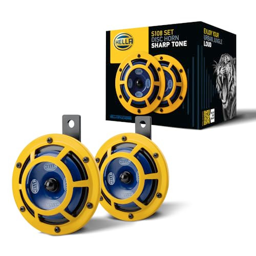 HELLA 922000731 Sharptone 12V High Tone / Low Tone Twin Horn Kit with Yellow Protective Grill, 2 Horns