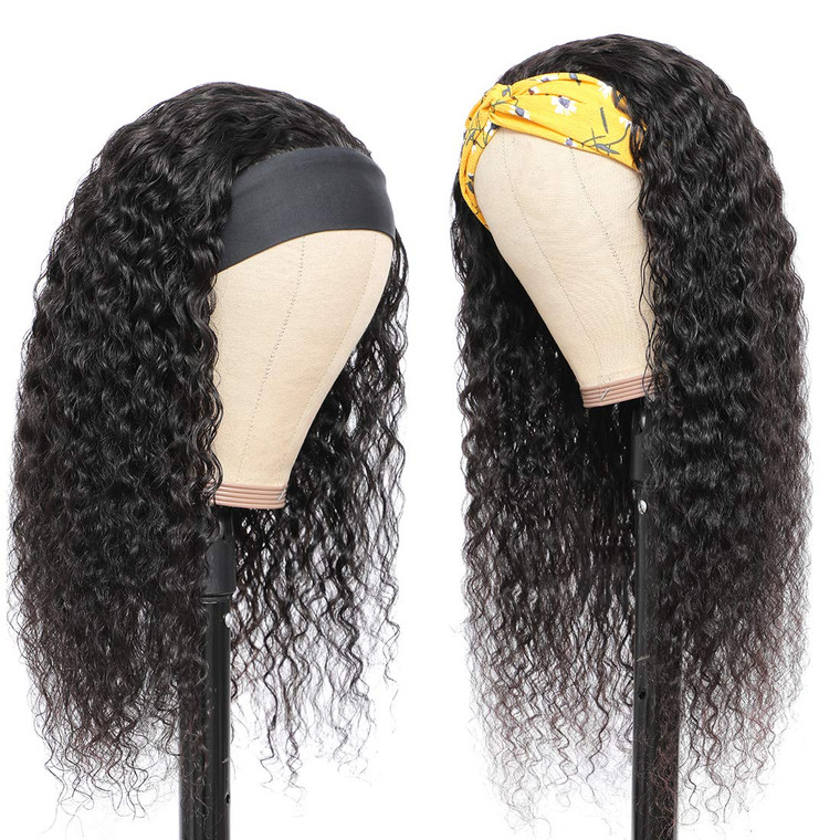 DAIXI 22 Inch 100% Real Human Hair Glueless Ice Silk Headband Half Wigs for Black Women