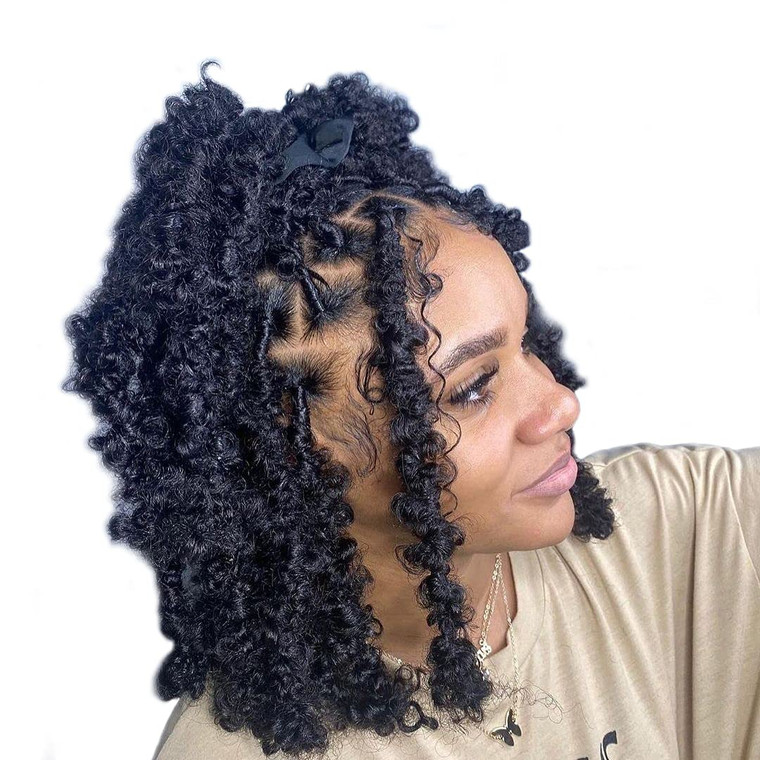 Beverlee Butterfly Short Bob Faux Locs Crochet Braids Pre-twisted Soft Locs Hair for Women #1B