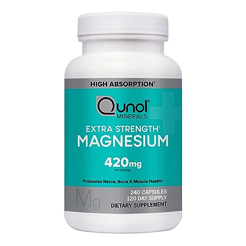 Qunol Magnesium Extra Strength 420mg, Vegetarian & Gluten Free, 240 Capsules