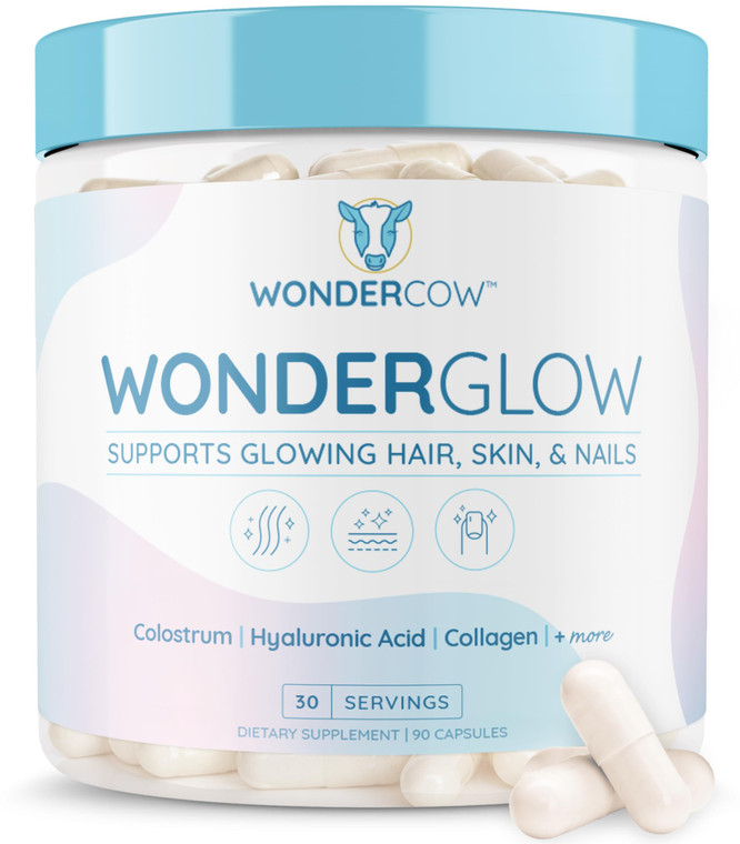 WONDERCOW Hair Skin and Nails Vitamins w/Bovine Colostrum, Collagen, Hyaluronic Acid, Biotin, Zinc, & Lactoferrin?Supports Faster Hair Growth, Strong
