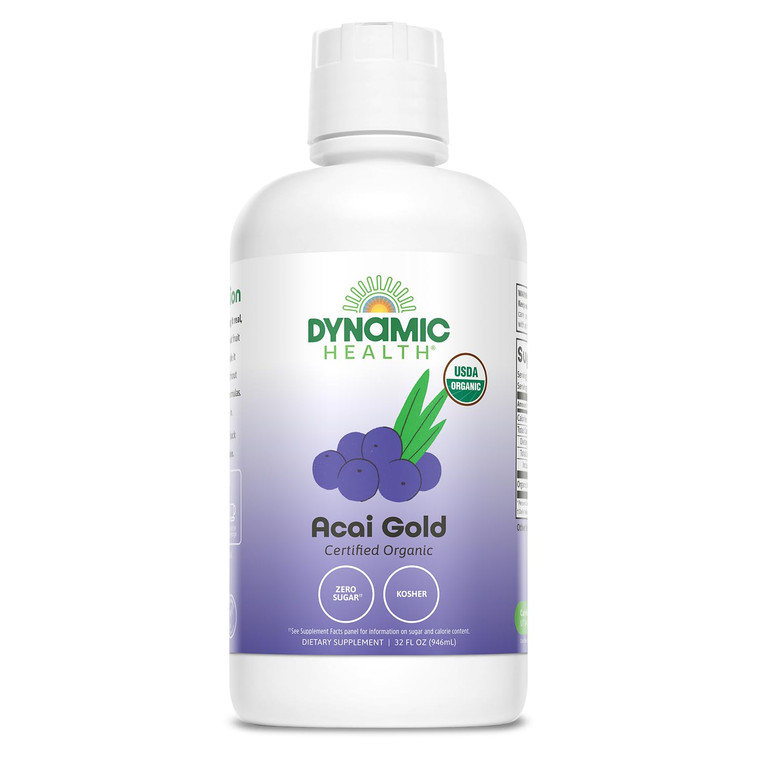 Dynamic Health Acai Gold | Organic Acai 100% Juice | Vegetarian, No Gluten or BPA, Dietary Supplement | 32oz, 32 Serv