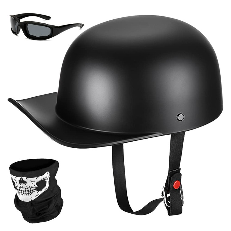 Yesmotor Baseball Motorcycle Helmet Half Cap for Bike Cruiser Chopper Moped Scooter- Dot Approved (Matte Black, XL)