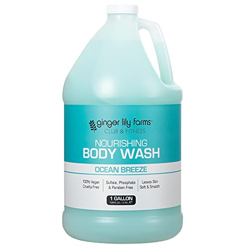 Ginger Lily Farms Club & Fitness Nourishing Body Wash, 100% Vegan & Cruelty-Free, Bath & Shower Gel for Men and Women, Ocean Breeze Scent, 1 Gallon (
