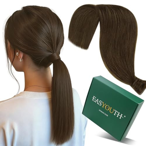 Easyouth Ponytail Extension Human Hair Brown Wrap Around Ponytail Extension Medium Brown 12 Inch Real Hair Ponytail Extensions for School 70g Pony Ta