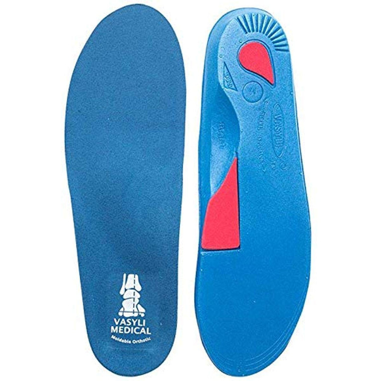 Vasyli Custom Full Length Insoles, Blue, Large, Heel Grid Reduces Slippage, Medium Density, Biomechanical Control, Effective Pain Relief, Treats Pron