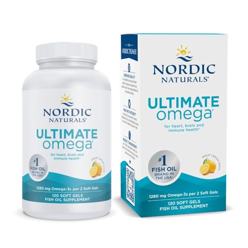 Nordic Naturals Ultimate Omega, Lemon Flavor - 120 Soft Gels - 1280 mg Omega-3 - High-Potency Fish Oil Supplement with EPA & DHA - Promotes Brain & H