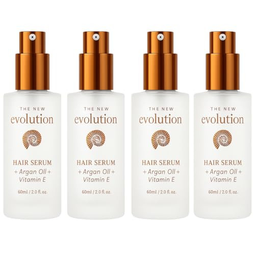 Evolution Argan Oil Serum - Vitamin E Treatment for Softening and Straightening Dry Hair - With Aloe Vera (4 Pack)