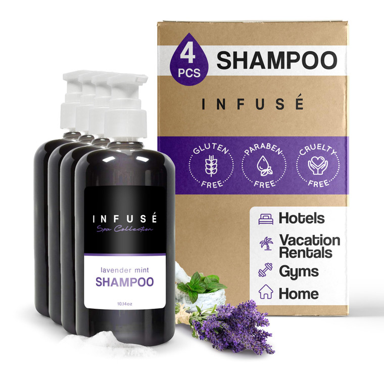 1-Shoppe All-in-Kit | Infuse Lavender Mint Shampoo | Spa Collection | Hotel Amenities in Pump Bottle | 10.14 oz. / 300 ml (4 Bottles)